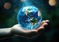 Earth in your hands, Saving Earth concept, Hands holding Earth with a black background. Elements of this image furnished Royalty Free Stock Photo