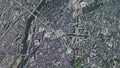 Earth zoom in from space to Le Mans, France in Place de la Republique
