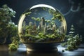 Earthday and world climate change, a hand holding soil and small tree, grow and development concept computer light on the Royalty Free Stock Photo