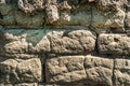 Earthen bricks wall texture on daylight outside Royalty Free Stock Photo