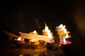 Earthen diya lamp lighting with candles on the occasion of diwali and sandhi pujo Royalty Free Stock Photo