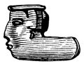 Earthen Pipe depicting a face made by Native Americans, vintage engraving Royalty Free Stock Photo