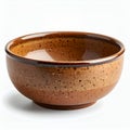 Earthenware bowl showcasing rustic glaze and subtle specks detail on white background Royalty Free Stock Photo