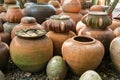 Earthenware handmade old clay pots in Thailand