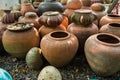 Earthenware handmade old clay pots in Thailand Royalty Free Stock Photo