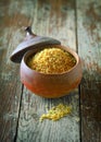Earthenware pot of bulgur wheat Royalty Free Stock Photo