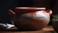 Earthenware pottery, ancient craft, rustic vase, ornate ceramics, homemade bowl generated by AI