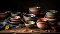 Earthenware pottery collection: rustic bowls, jars, vases, and crockery generated by AI