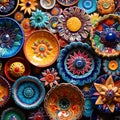 Earthly Kaleidoscope: Collage-style Illustration of Colorful Pottery and Ceramics