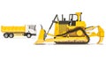 Earthmover and Dump Truck on White Background