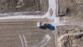 Earthmoving equipment. Aerial view of a large construction site with several earthmoving machines. Royalty Free Stock Photo