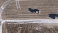 Earthmoving equipment. Aerial view of a large construction site with several earthmoving machines. Royalty Free Stock Photo