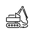 Black line icon for Earthmoving, digger and machine