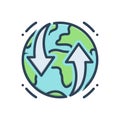 Color illustration icon for Earthmoving, global and planet
