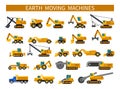 Earthmoving machines icons set