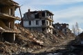 Earthquake aftermath Buildings and houses reduced to rubble and ruins Royalty Free Stock Photo