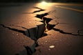 Earthquake, big crack in the asphalt road. Created with Generative AI technology Royalty Free Stock Photo