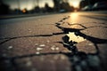 Earthquake, big crack in the asphalt road. Created with Generative AI technology Royalty Free Stock Photo