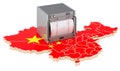 Earthquake in China, concept. Seismograph on the Chinese map. 3D rendering Royalty Free Stock Photo