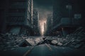 Earthquake city landscape, dark, desolation, empty, illustration, generative ai