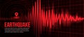 Earthquake Concept - Red light line Frequency seismograph waves cracked and Circle Vibration on perspective grid background Vector