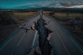 earthquake crack earth fault from seismic plate movement on road Generative AI