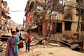 Earthquake damage on the streets of Kathamndu from the Thamel ba