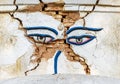 Earthquake damaged Buddha's eyes at Swayambhunath