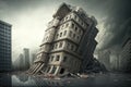 Earthquake, damaged building of city street created with Generative AI technology