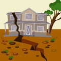Earthquake damaged house and ground splitted in two parts Royalty Free Stock Photo