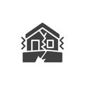 Earthquake damaged house vector icon