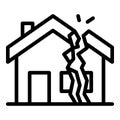Earthquake destroyed house icon, outline style