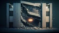 Earthquake destruction: office building destroyed, walls & windows smashed, Generative AI