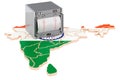 Earthquake in India, concept. Seismograph on the Indian map. 3D rendering Royalty Free Stock Photo