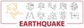 Earthquake line icons set. Pray For Turkey. Central fault line. Centerline map of affected and earthquake shaking. Earthquake Royalty Free Stock Photo