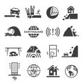 Earthquake tsunami disaster and destruction black icon set Royalty Free Stock Photo