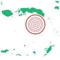 Earthquake and tsunami in Banda Strait Maluku, Indonesia with circle affected area illustration vector