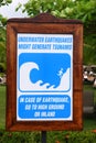 Earthquakes and tsunami warning sign Royalty Free Stock Photo