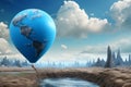 Earths ascent, Climate change agreement symbolized by a rising blue balloon Royalty Free Stock Photo