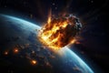 Earths encounter with an approaching meteorite, cosmic collision imminent