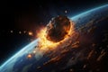 Earths encounter with an approaching meteorite, cosmic collision imminent