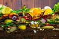 Earthwoms living in a colorful compost heap