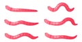 Earthworms crawl set, sequence game animation, stages of walking funny pink worm Royalty Free Stock Photo