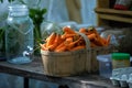 Earthy bio carrots in rustic wood crate Royalty Free Stock Photo