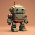 Earthy-colored 3d Rendering Of A Classic Military Robot With Famicom-inspired Design