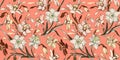 Earthy colors trendy seamless pattern with hand drawn flowers.