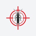 Earwig icon red target. Insect pest control sign