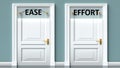 Ease and effort as a choice - pictured as words Ease, effort on doors to show that Ease and effort are opposite options while
