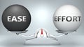 Ease and effort in balance - pictured as a scale and words Ease, effort - to symbolize desired harmony between Ease and effort in