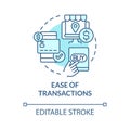 Ease of transactions blue concept icon